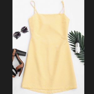 Yellow Gingham Straight Neck Dress